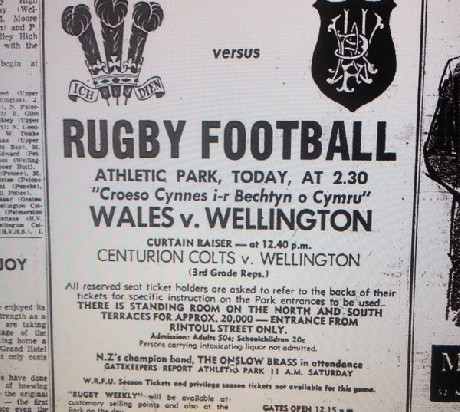 Wellington against international teams: versus Wales 1969